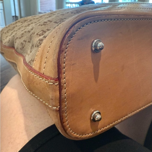 DOONEY & BOURKE Vintage Signature Tan & Brown Monogram w/ Leather Trim Tote EUC - Picture 8 of 14